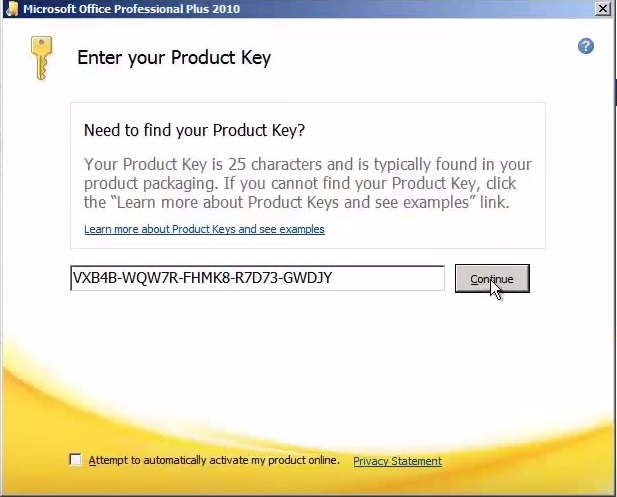 i need a product key for microsoft office 2010